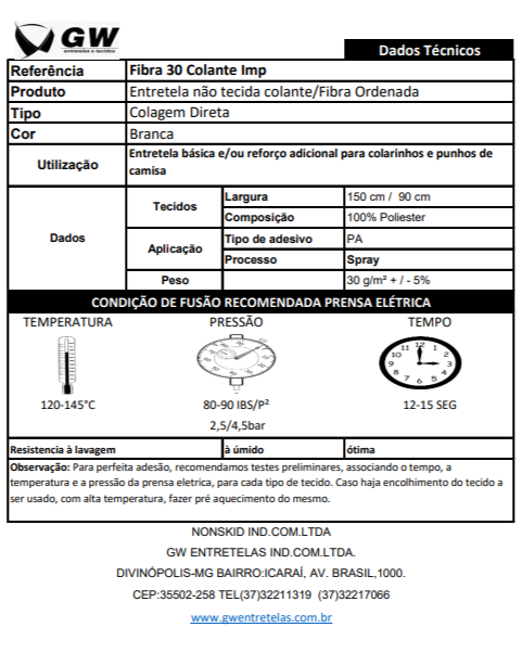 Entretela Importada Não Tecida Colante - Fibra 30 | 30 Gramas m² | 100% Poliéster